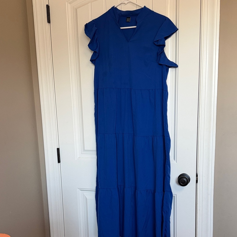 SHEIN Royal Blue Flutter Sleeve Maxi Dress